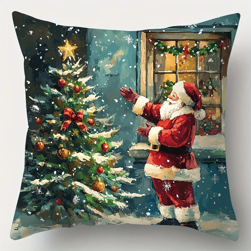 Axyaa Winter Snow Santa Claus Gift Pillowcase Suite Home Decoration