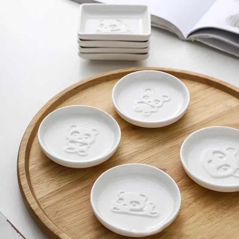 Axya Panda White Porcelain Small Plate Mini Seasoning Saucer Home Kitchen Tableware
