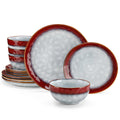 Axyaa Red Stoneware Dinner Set for 4/8: 12/24 Pcs Plates & Bowls