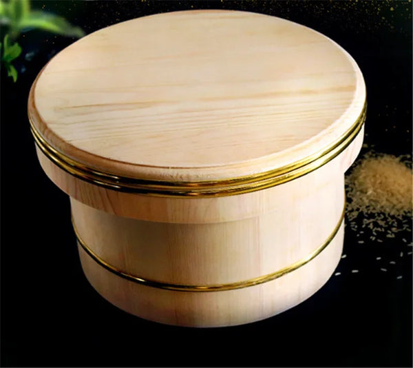 Axya Japanese Style Copper Edge Sashimi Bowl Set - Wooden Rice Barrel Lid