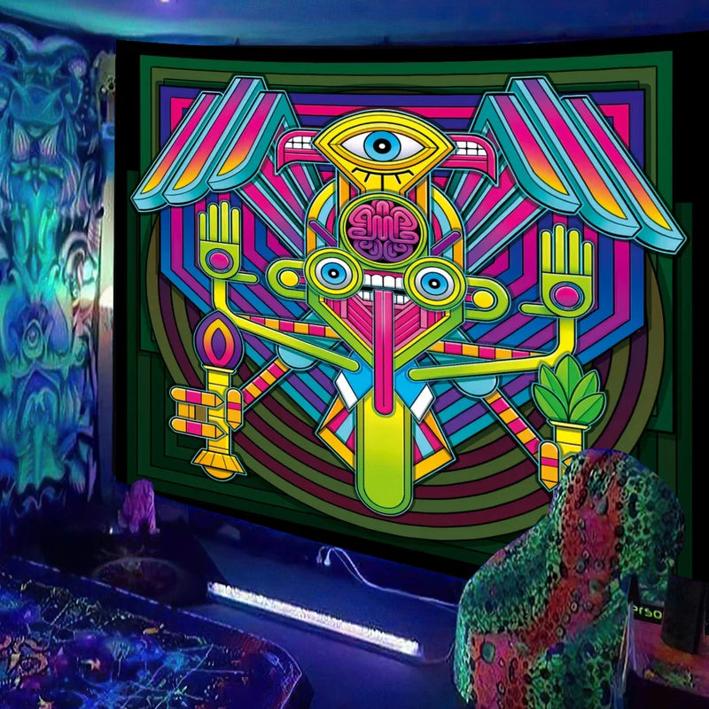 Axyaa Black Light Tapestry UV Reactive Wall Hanging Psychedelic Decor