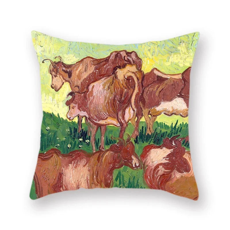 Axyaa Van Gogh Inspired Cow Pattern Cushion Cover 45x45cm