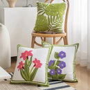 Axyaa Floral Embroidery Canvas Cushion Cover - Countryside Decorative Throw Pillowcase