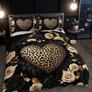 Axyaa Leopard Heart Rose Bedding Set: Luxury Romantic Style Bedroom Decor