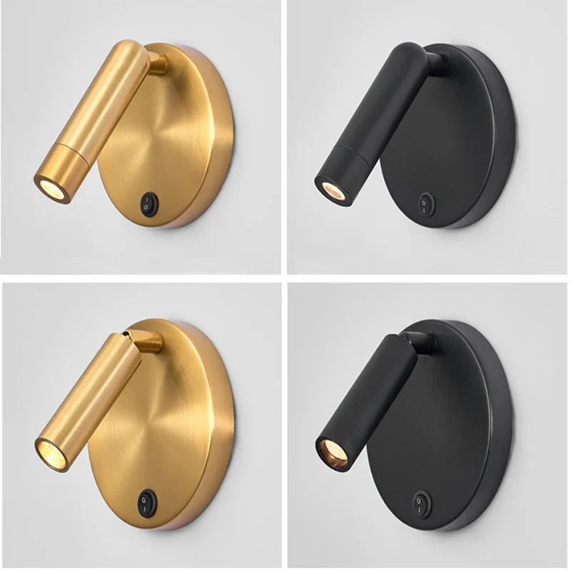 Axyaa Nordic Rotating Wall Lamp Sconce, Modern Minimalist Spotlight 3W Black Brass