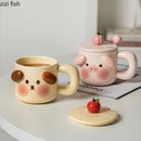 Axya Ceramic Couple's Breakfast Mug Set with Lid, Spoon | Water Milk Tea Afternoon Cups