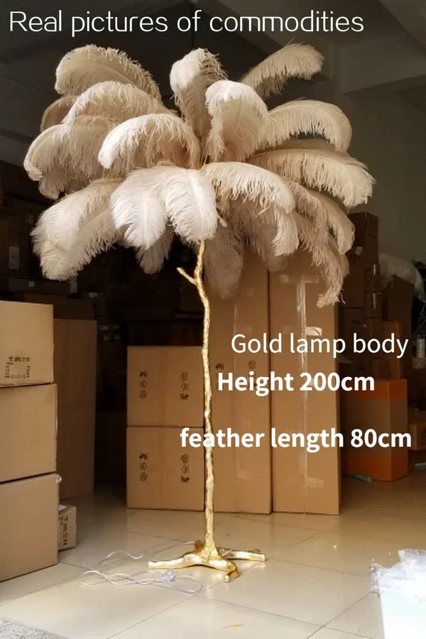 Axyaa Nordic Feather Floor Lamp Stand Light: Copper Modern Interior Lighting Decor