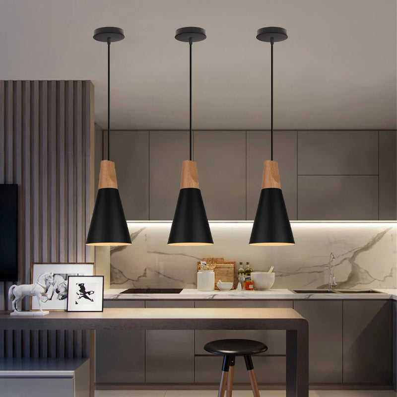 Axyaa Wood Pendant Light Nordic E27 Hanging Lamp for Home & Bar.