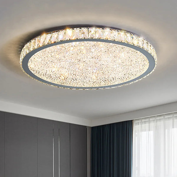 Axyaa Crystal Ceiling Lamp: Ultra-thin Round LED Chandelier in Modern Stainless Steel