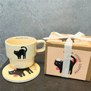 Axyaa Cute Cartoon Cat Ceramic Mug Set with Coaster, Breakfast Milk Cup, Creative Christmas Gift