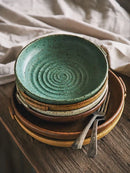 Axyaa Retro Plate with Handle - Round Western Dinner Dish in Sallow Plate