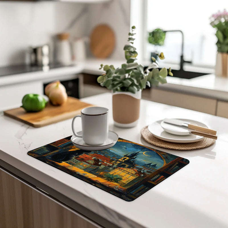 Absorbent Draining Mat for Kitchen & Bathroom by Axyaa - Quick Dry & Antiskid