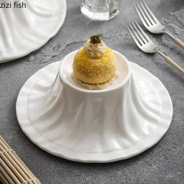 Axya Irregular Ceramic Dessert Plate Set of 4 for Restaurant Presentation