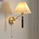 Axyaa Fabric Copper LED Wall Sconce Pull Chain Switch Stair Light Fixtures