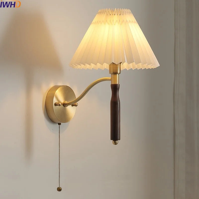 Axyaa Fabric Copper LED Wall Sconce Pull Chain Switch Stair Light Fixtures