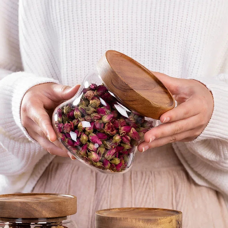 Axya High Borosilicate Glass Kitchen Storage Jar with Bamboo Lid