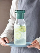 Axyaa 27oz Glass Bedside Water Carafe and Cup Set in Blue Yellow Teal Grey