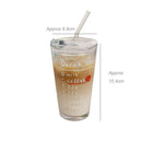 Axyaa Cute Korean Glass Water Bottle 480ml Straw Lid Coffee Milk Juice Cup