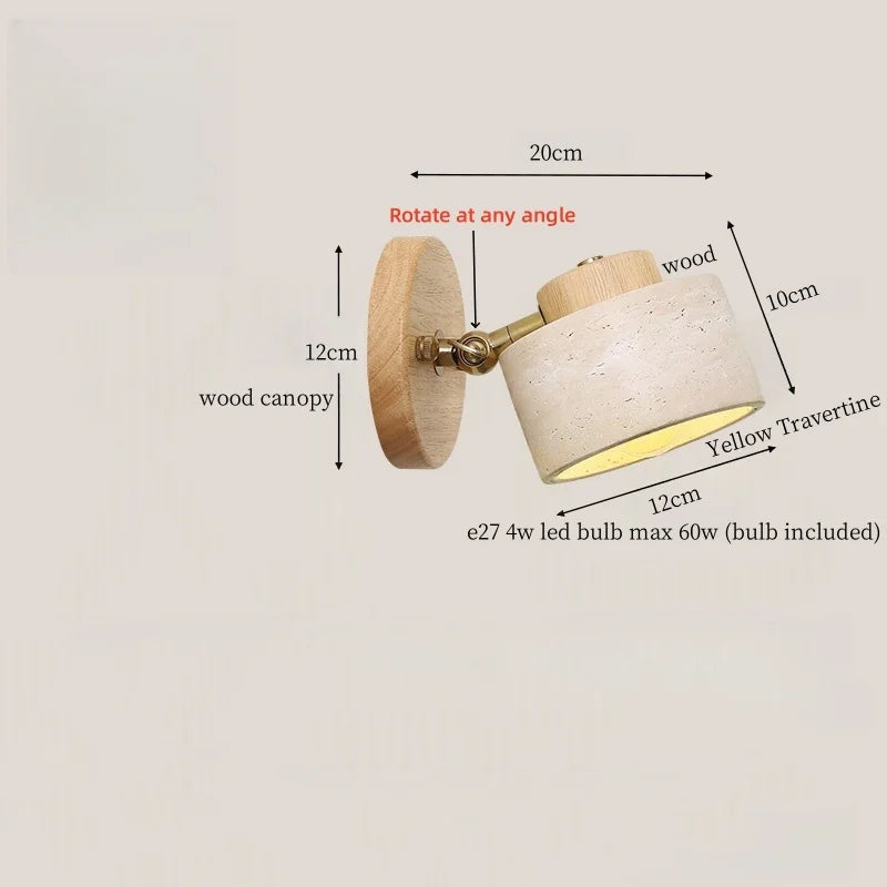 Axyaa Nordic LED Wall Lights Yellow Travertine Rotatable Reading Bedroom Lamp
