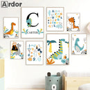 Axyaa Dinosaur Alphabet Number Custom Name Canvas Print Kids Room Decor