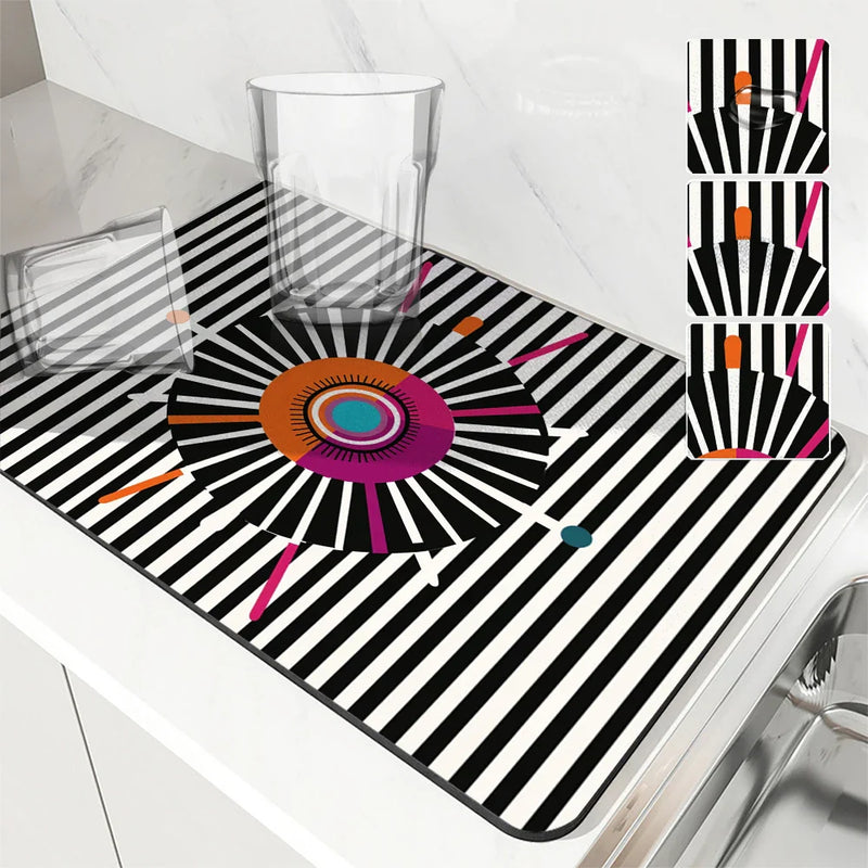 Axyaa Color Block Absorbent Draining Mat - Quick Dry Dish Drying & Bathroom Drain Pad