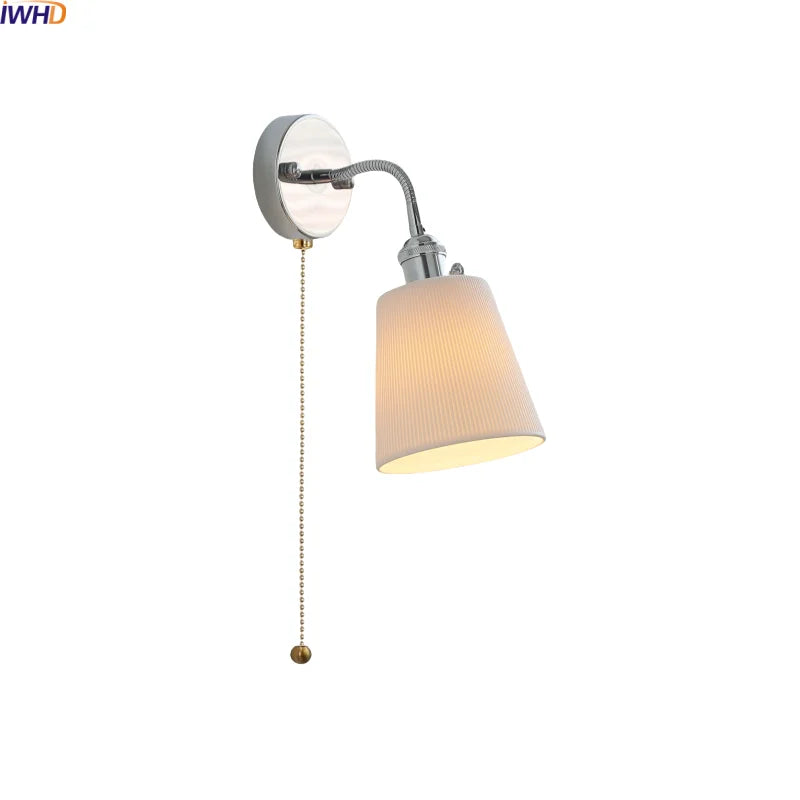 Axyaa White Ceramic LED Wall Light with Pull Chain Switch