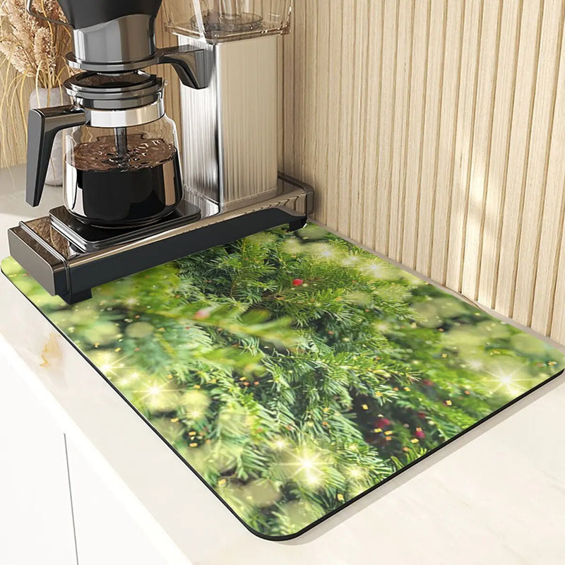Axyaa Christmas Tree Printed Kitchen Drying Mat