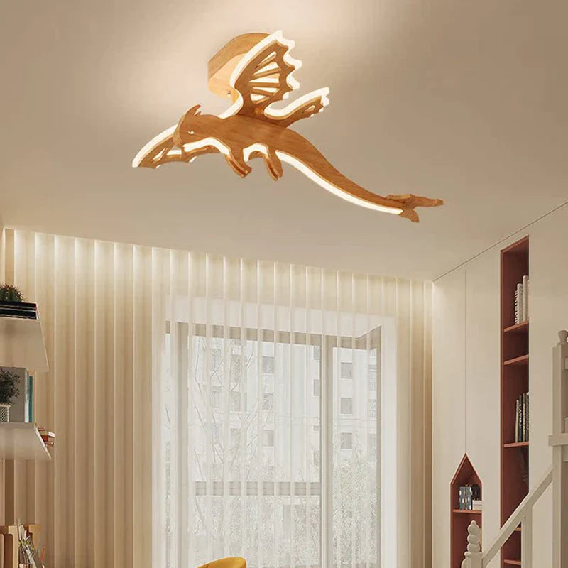 Axyaa Wood Dragon Nursery LED Ceiling Light for Kids' Room