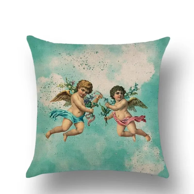 Axyaa Angel Baby Linen Cushion Cover - Home Decor, Sofa, Office, Christmas