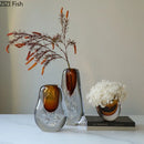 Amber Glass Vase Hydroponics with Artificial Flowers for Desk Decor by Axyaa