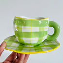 Axyaa 10oz Korean Style Ceramic Coffee Mug with Saucer Hand Painted Tea Cup Set