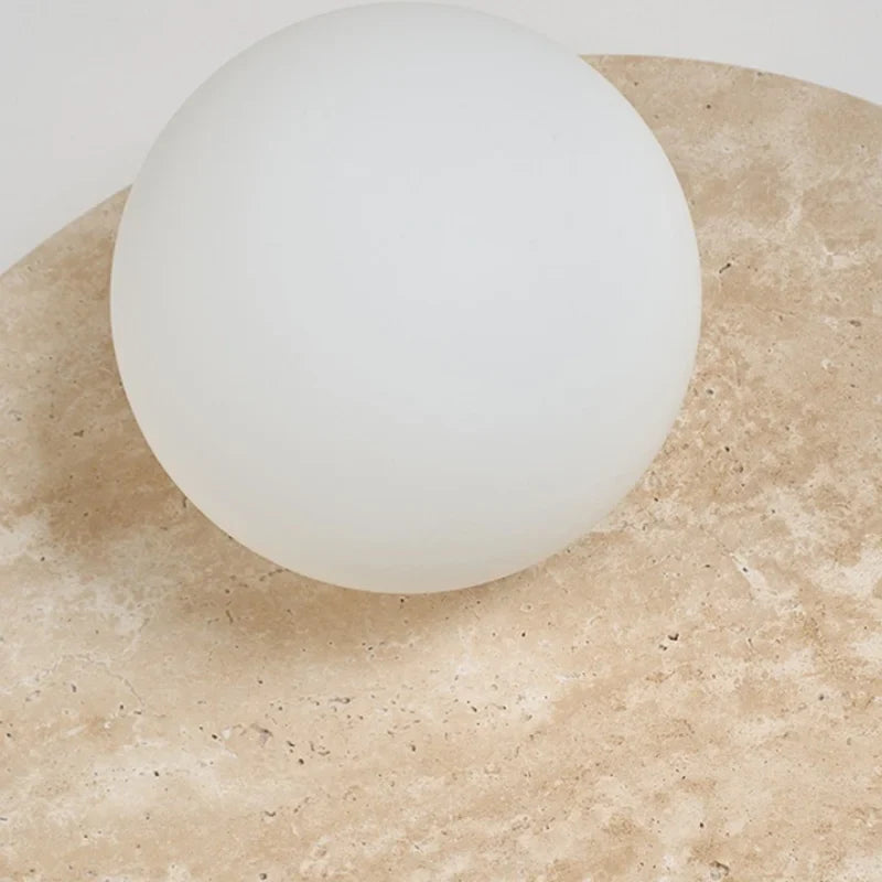 Axyaa White Glass LED Wall Light - Yellow Travertine Button Switch - Wabi Sabi Design