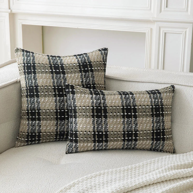 Axyaa Checked Cushion Cover Home Decor Pillow for Living Room