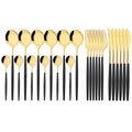 Axyaa Pink Gold Stainless Steel Cutlery Set - 24Pcs Mirror Dinnerware Flatware