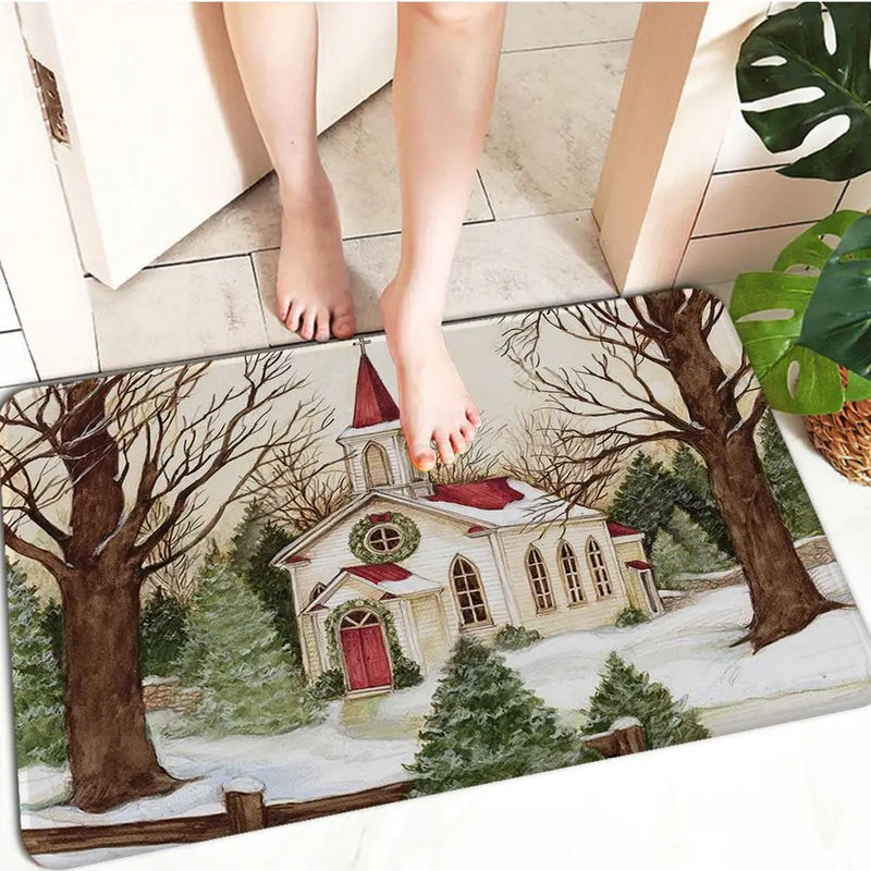 Axyaa Christmas Decoration Door Mat Non-Slip Floor Carpet for Home
