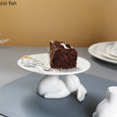 Axya White Porcelain Rabbit Tray Cake Pan Dessert Plate Fruit Dish Stand