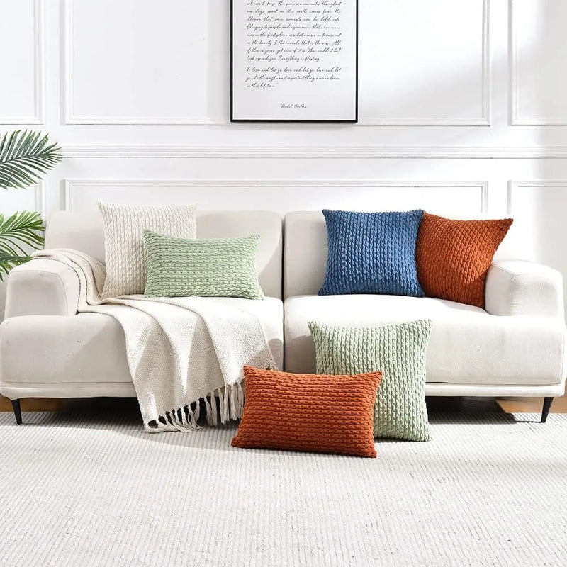 Boho Striped Corduroy Farmhouse Pillow Covers, Soft & Fluffy - Axyaa Brand
