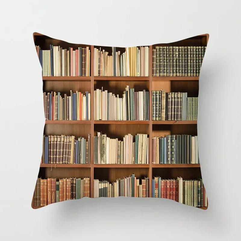 Axyaa Retro Library Pattern Pillowcase for Home and Office Decor