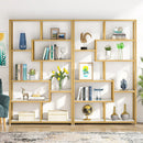 Axyaa Gold Etagere Bookcase with Faux Marble - Modern 8-Shelf Bookshelf Display