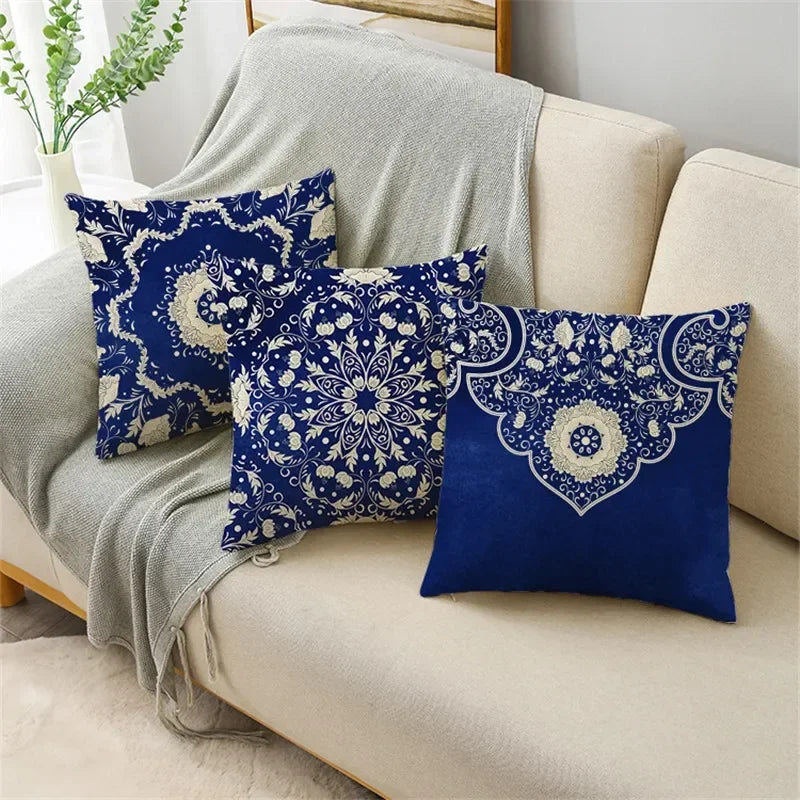Axyaa Blue & White Porcelain Pattern Pillowcase - Sofa Decor 40cm/45cm/50cm