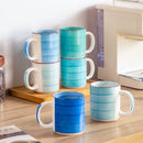 Axyaa 6-Piece Mix-Blue Ceramic Mug Set Spirals Design, 480ml Tea Coffee Drinkware