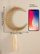 Ramadan Wooden Ornaments, Moon & Star Wall Decor with Tassel - Axyaa Eid Muslim Gift