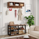 Axyaa Industrial Coat Rack Shoe Bench Set with Storage Cubbies