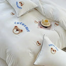 Axyaa Cute Bear & Sheep Embroidery Bedding Set | Soft Skin-Friendly Duvet Cover Set