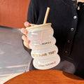 Axyaa Kawaii Glass Tumbler with Silicone Lid and Straw, 520ml