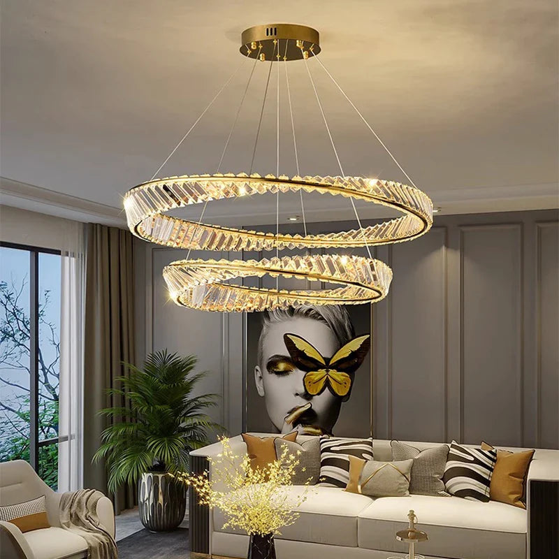 Axyaa Crystal Chandelier: Luxury Living Room & Bedroom Pendant Light