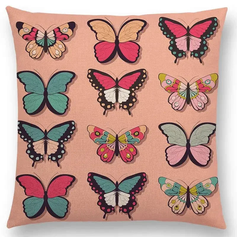 Axyaa Botanical Floral & Butterfly Cushion Cover - Home Decor Sofa Pillow Case