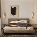 Axyaa LED Wooden Wall Light with Pull Chain Switch for Bedroom, Yellow Travertine Wood
