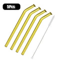 Axyaa Green Glass Drinking Straw Set with Cleaning Brush - 5 Pack