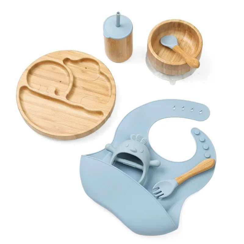 Axya Bamboo Toddler Feeding Set including Bib, Cup, Bowl, Spoon & Teething Toy